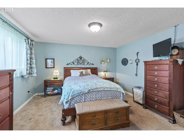 a bedroom with a bed and a dresser