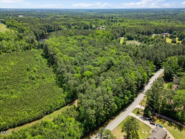 an aerial view of residential houses with outdoor space and trees
