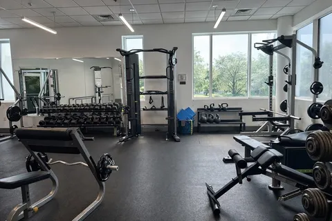 a view of a room with gym equipment