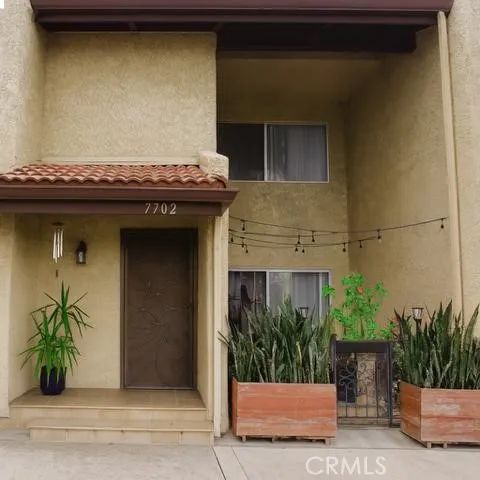 a potted plant sitting in front of a building