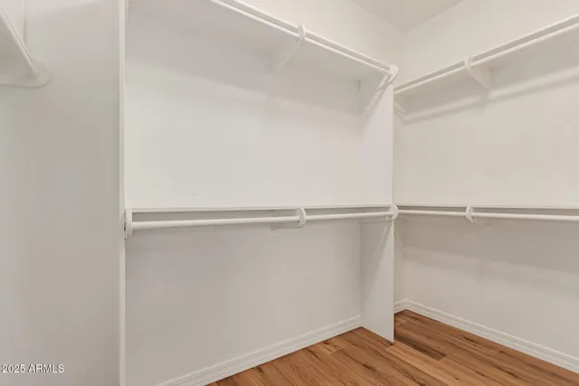 a view of an empty walk in closet