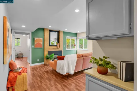 a living room with furniture potted plant and a window