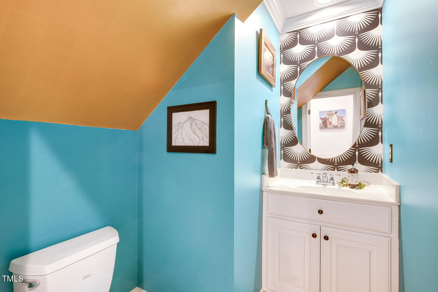 5809 Garrett Road Durham, NC 27707 - Photo 34 of 66 a bathroom with a toilet sink and mirror