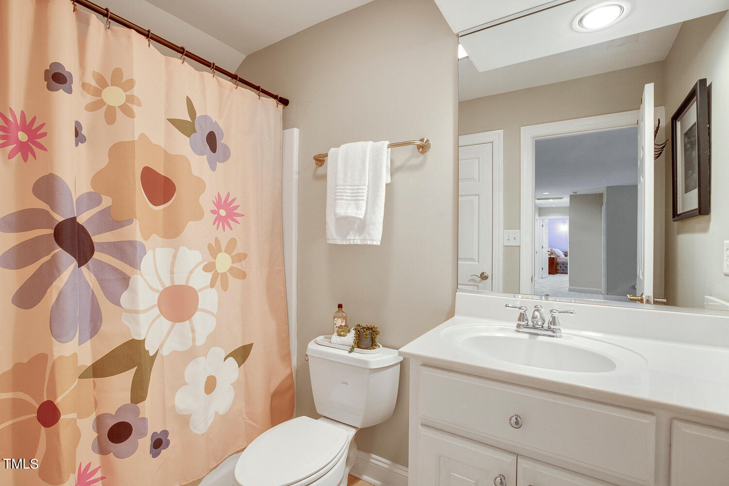 5809 Garrett Road Durham, NC 27707 - Photo 42 of 66 a bathroom with a sink and mirror with toilet