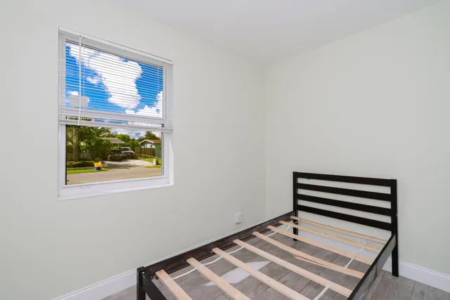 a view of a room with a window