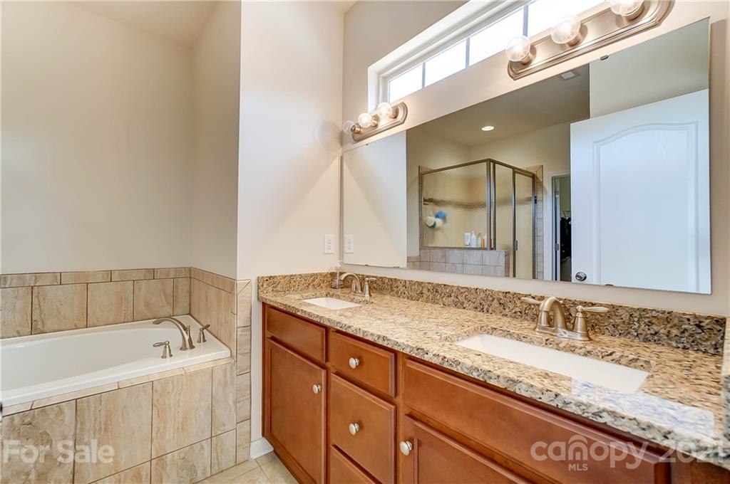 237 Butterfly Place, Unit 198 Tega Cay, SC 29708 - Photo 18 of 26 a bathroom with a granite countertop tub sink and mirror
