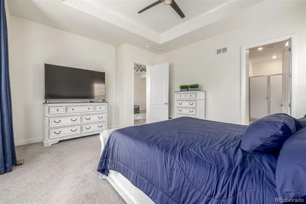 a bedroom with a bed and a television