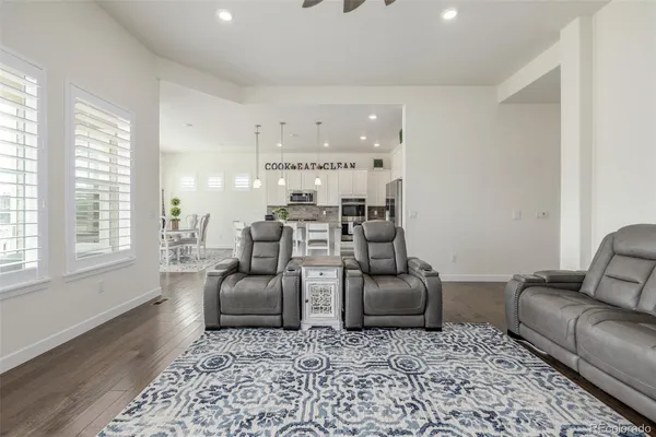 a living room with furniture and a rug