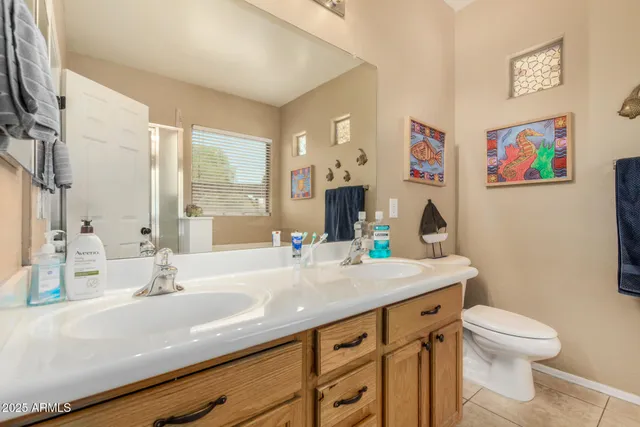 a bathroom with a sink a toilet and a large mirror