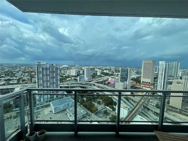 a city view from a balcony