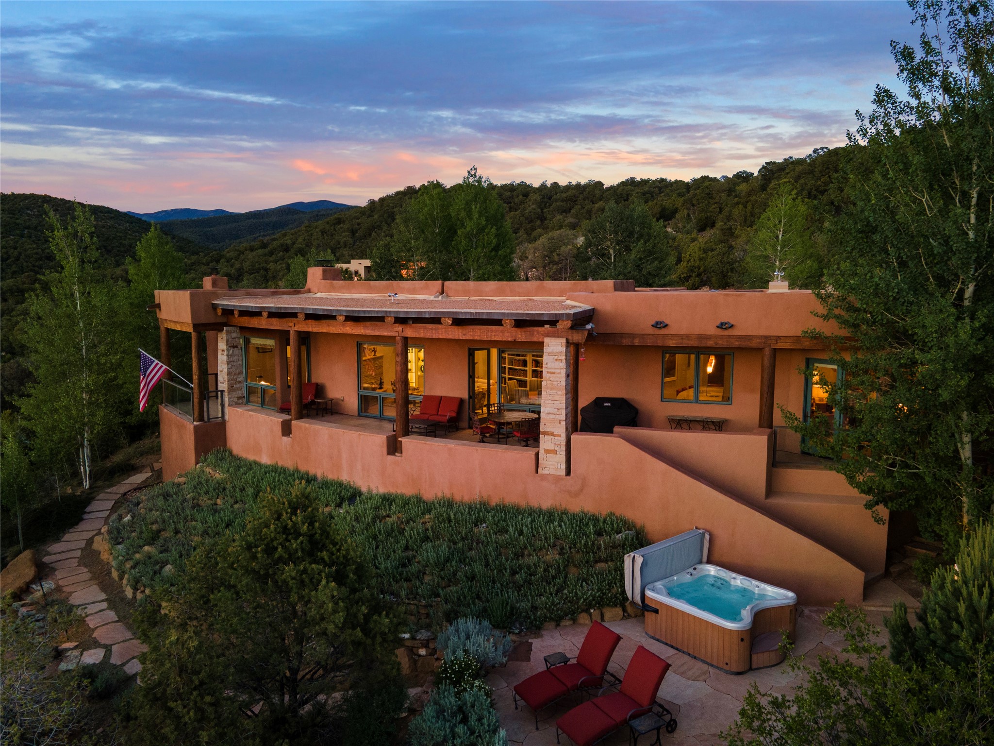 1008 South Summit Ridge Santa Fe, NM 87501 - Photo 34 of 42 Twilight View of the backyard and Portal