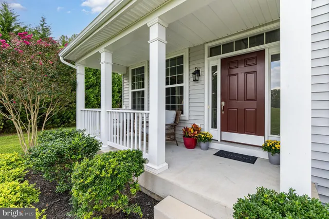 a garden view with a seating space