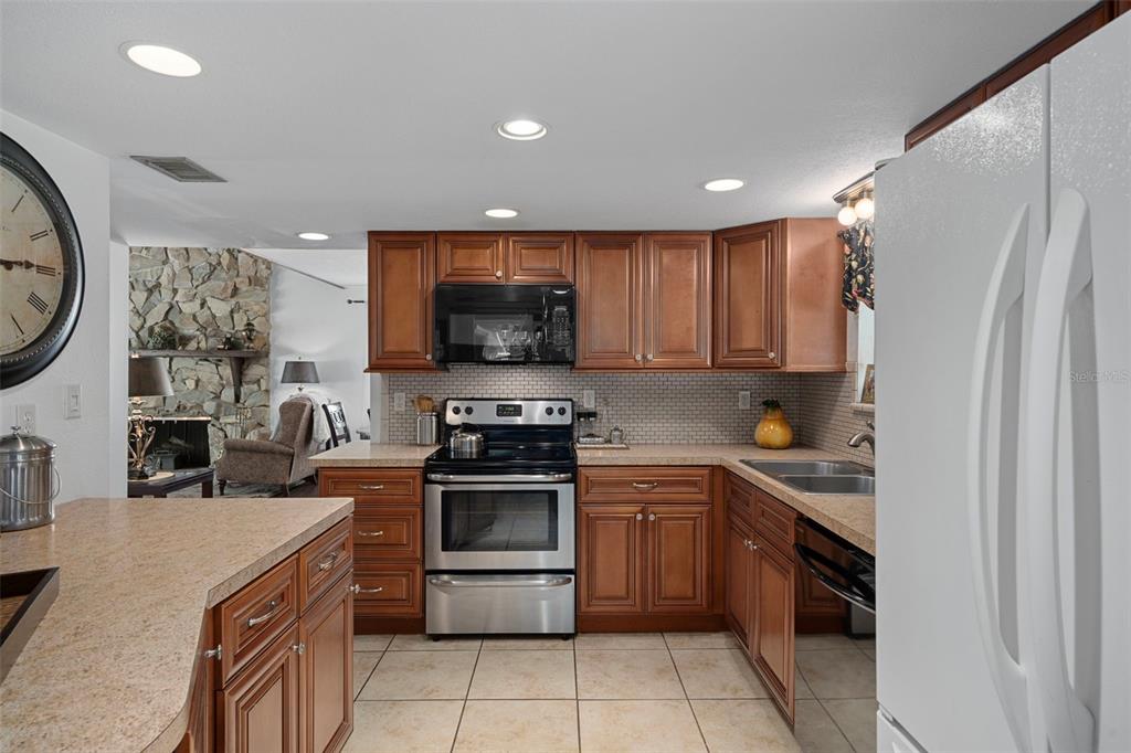 8605 Fussell Drive Wesley Chapel, FL 33545 - Photo 31 of 99 a kitchen with stainless steel appliances granite countertop a refrigerator stove and sink