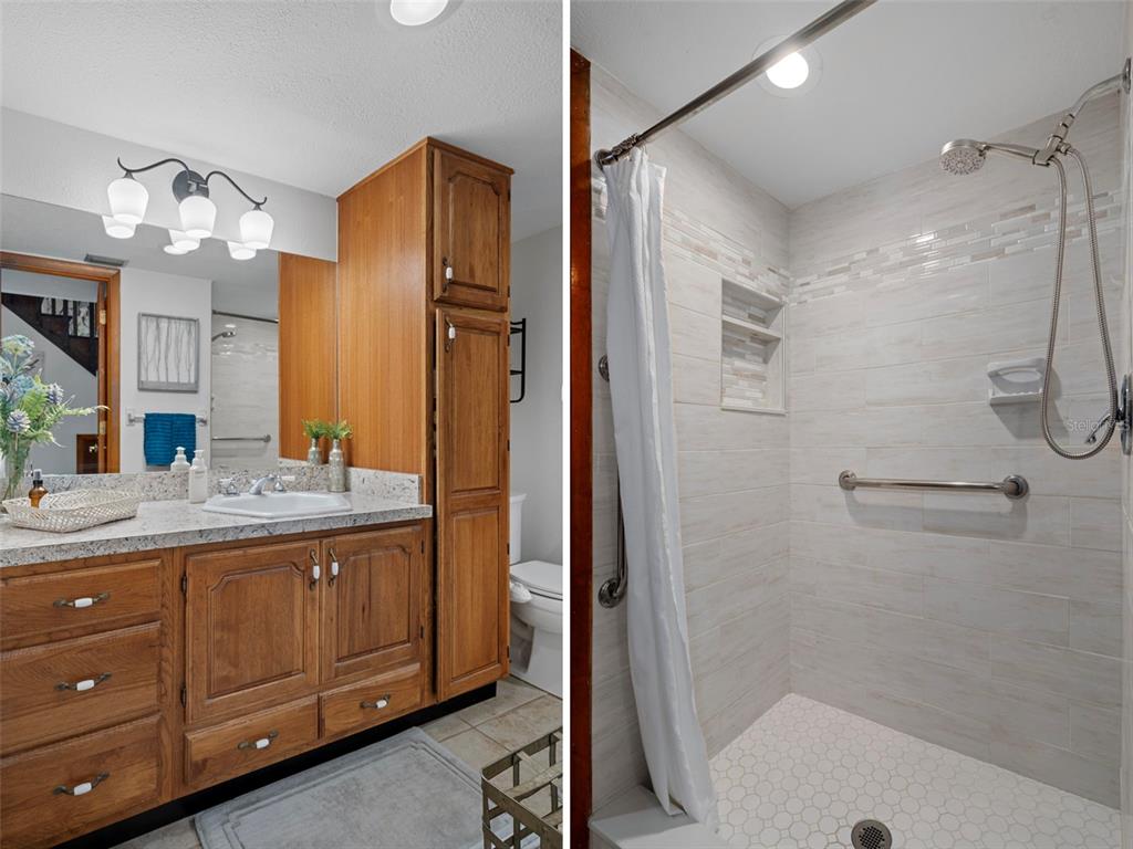8605 Fussell Drive Wesley Chapel, FL 33545 - Photo 39 of 99 a bathroom with a granite countertop shower sink and mirror