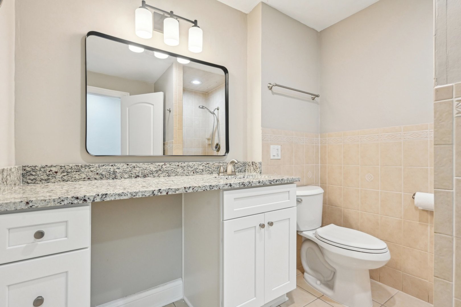 1406 Busse Road Marengo, IL 60152 - Photo 27 of 76 a bathroom with a granite countertop toilet sink and mirror
