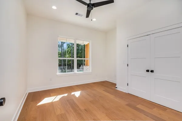 a view of a room with a window
