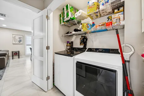 a view of a swimming pool with a garden