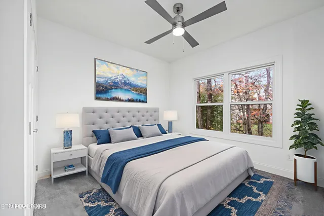 an empty room with a bathroom