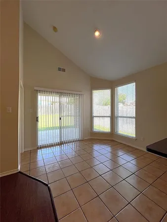 a view of a livingroom with a large window