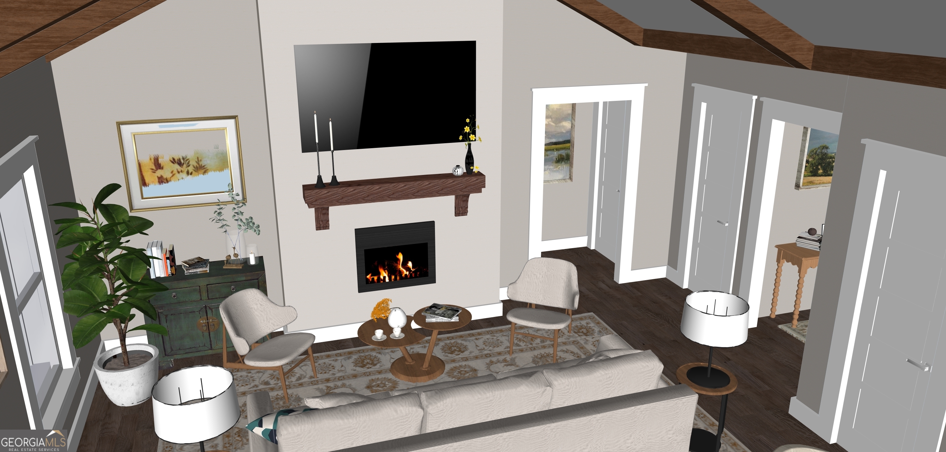 5 Fountain Farm Way Zebulon, GA 30295 - Photo 4 of 5 a living room with furniture a flat screen tv and a fireplace