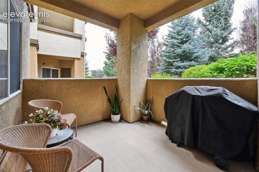 4007 Riviera Grove, Unit 103 Colorado Springs, CO 80922 - Photo 21 of 22 Patio area is at the back of the unit and offers views of the local wildlife like birds, squirrels, and deer.