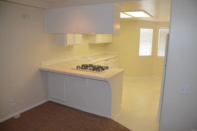 a room with a sink and a stove top oven