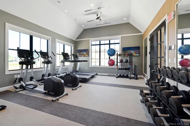 a view of a room with gym equipment