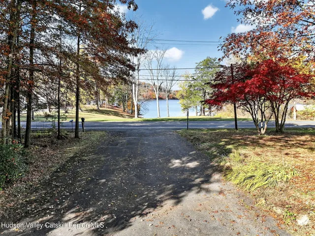 a view of a lake with a mountain in the background