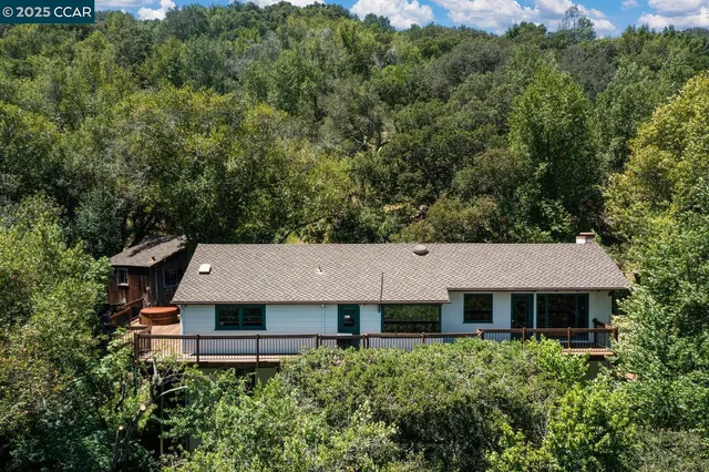 an aerial view of a house