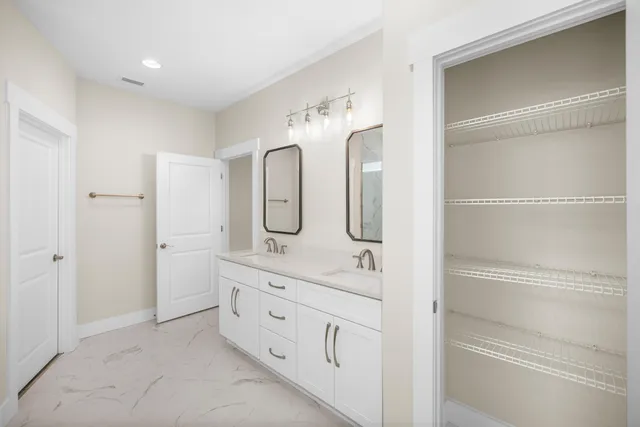 a view of a room with racks on the wall