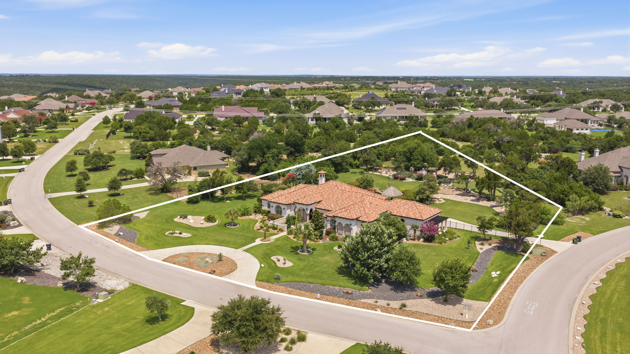 816 Brave Face Street Leander, TX 78641 - Photo 39 of 40 An aerial perspective reveals a sprawling estate with extensive landscaping and mature trees, offering an ideal setting.