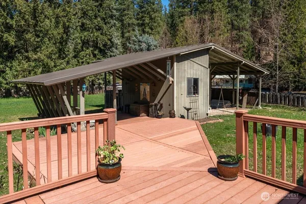 a balcony with wooden floor