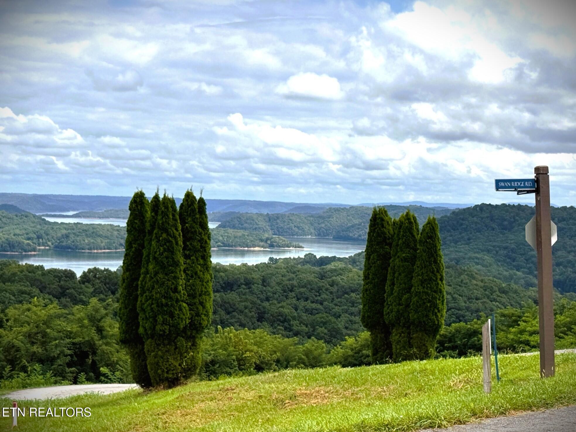 a view of a lake with a yard