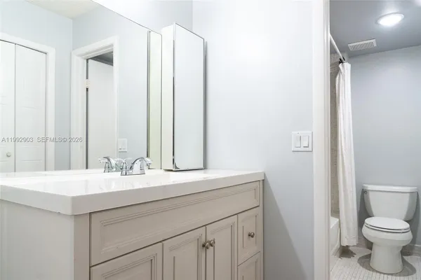 a bathroom with a sink vanity mirror and toilet