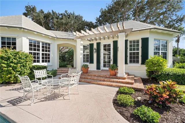 front view of a house with a patio