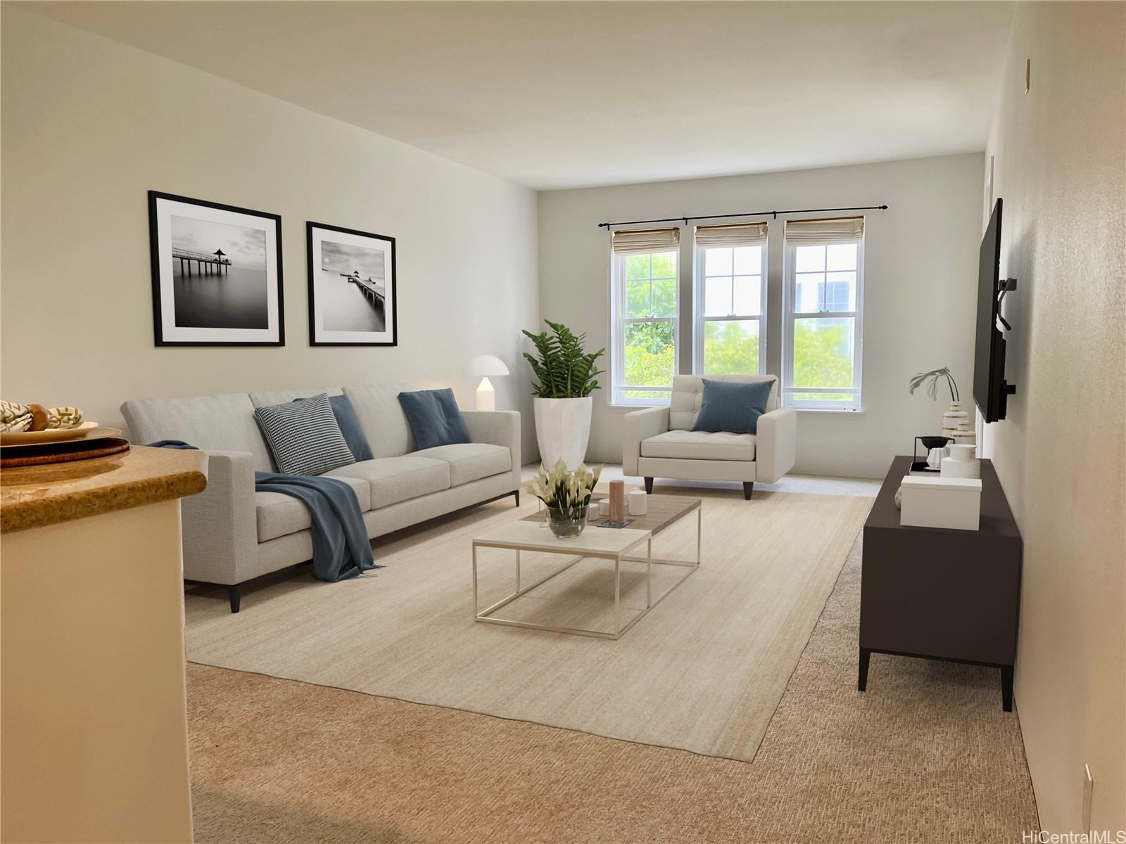 520 Lunalilo Home Road, Unit 7213 Honolulu, HI 96825 - Photo 1 of 1 a living room with furniture and a flat screen tv
