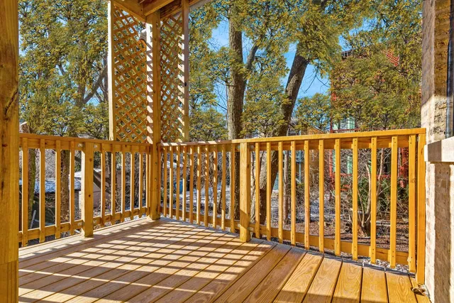 a view of wooden balcony