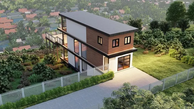 an aerial view of a house