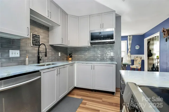 a kitchen with a sink cabinets and stainless steel appliances