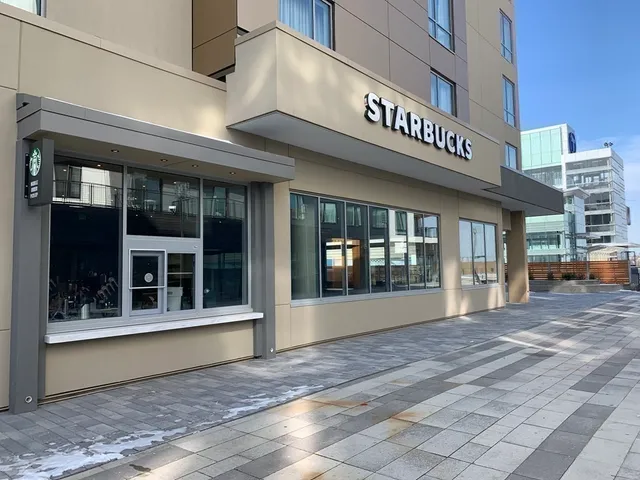 a front view of a building with an outdoor space