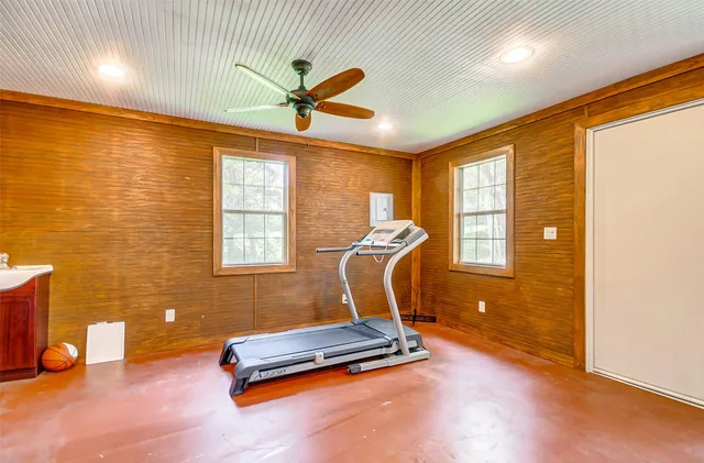 a view of a room with gym equipment