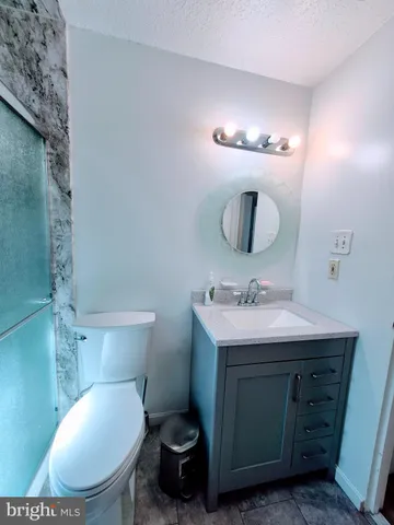 a bathroom with a toilet a sink and mirror