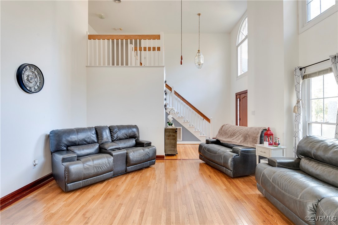 14055 Princess Mary Road Chesterfield, VA 23838 - Photo 5 of 41 Living room featuring a high ceiling and light woo