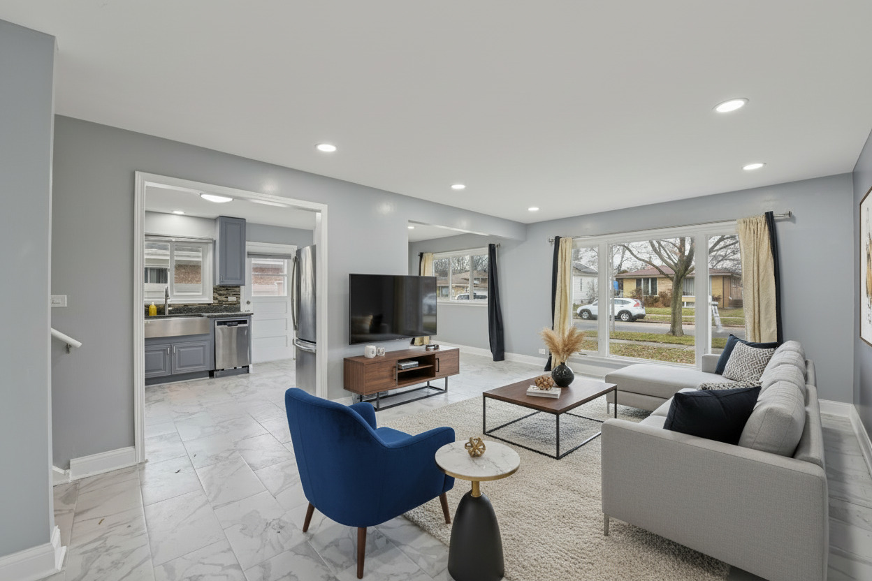 5829 Madison Street Morton Grove, IL 60053 - Photo 3 of 28 a living room with furniture and a flat screen tv