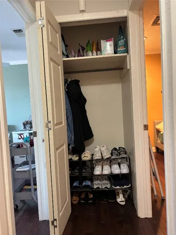 a room with a couch and a potted plant