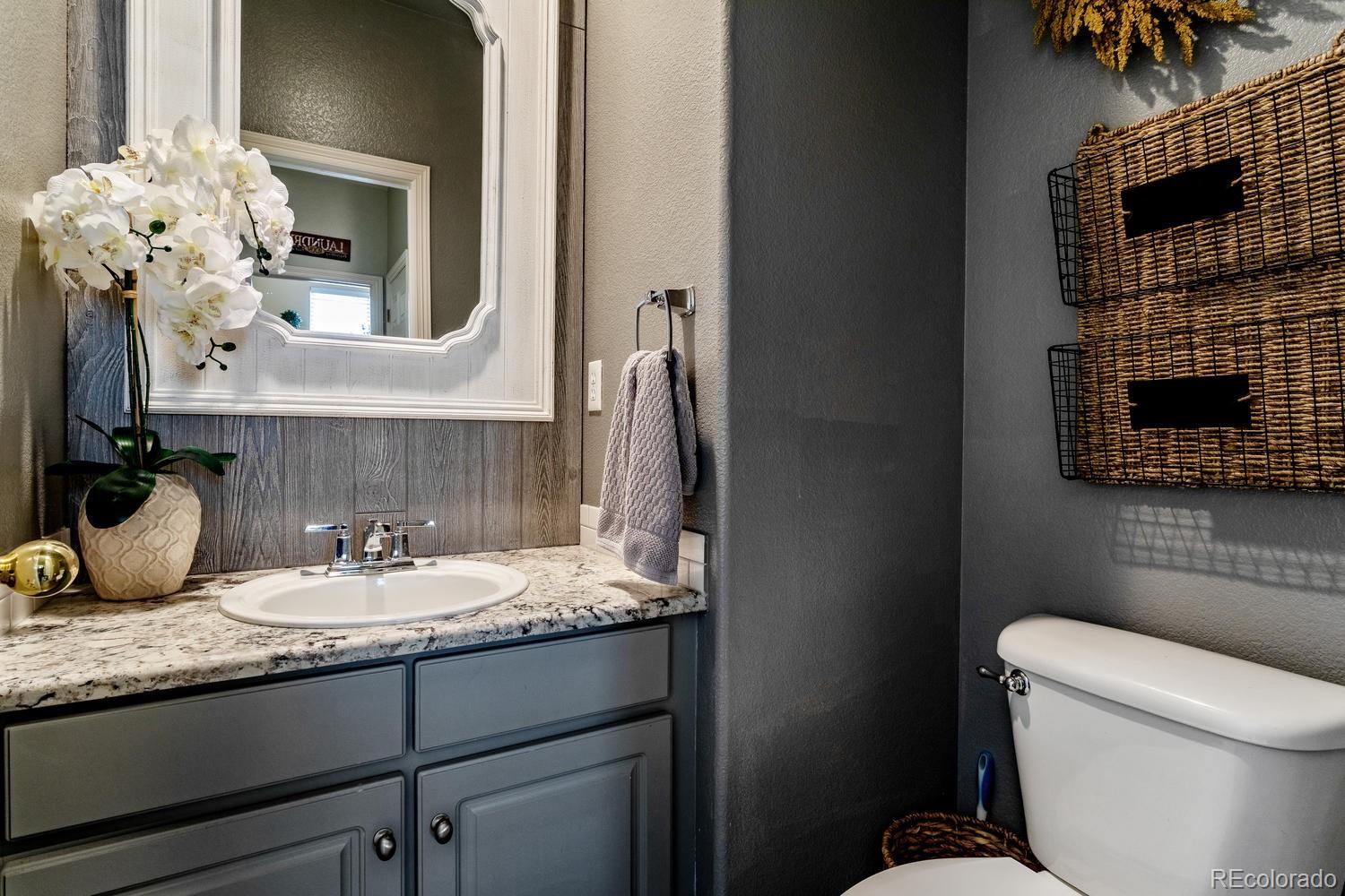 6966 South Riviera Street Aurora, CO 80016 - Photo 12 of 30 a bathroom with a toilet sink and mirror