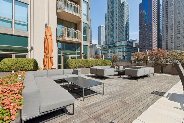 a view of a water with an oven and sitting area