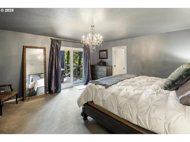 a spacious bedroom with a bed and a dresser