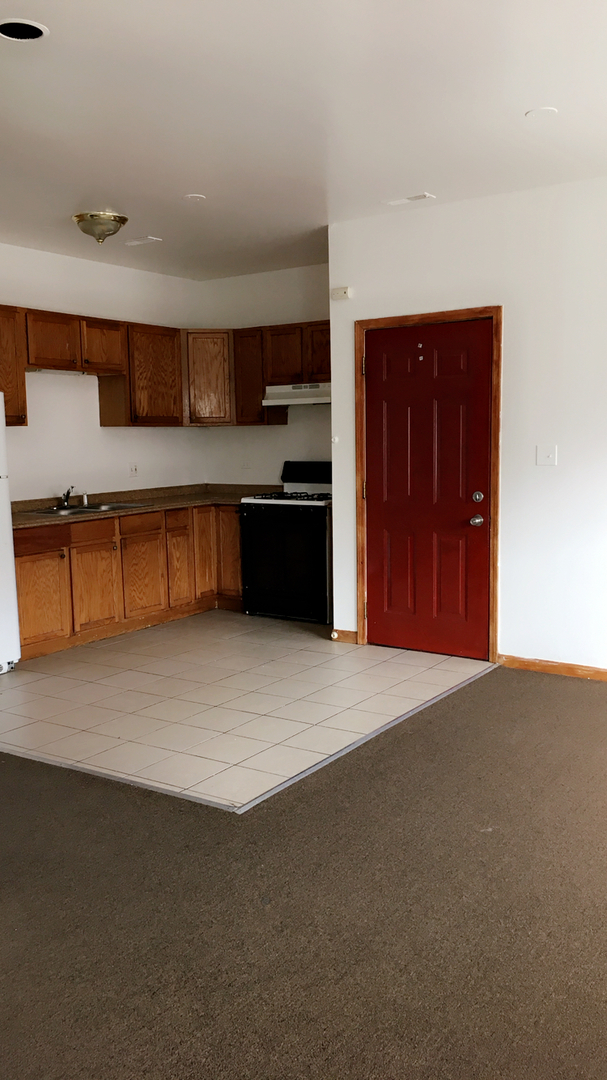 3636 West Cermak Road, Unit 2F Chicago, IL 60623 - Photo 1 of 5 a kitchen with stainless steel appliances granite countertop a refrigerator a sink dishwasher with wooden cabinets