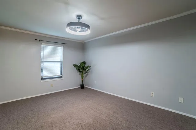 an empty room with windows and plants